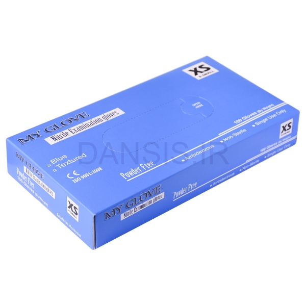 تصویر  دستکش نیتریل آبی مای گلاو مالزی 100 عددی  MY GLOVES