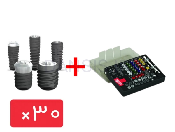 تصویر  پکیج 30 واحد فیکسچر همراه کیت جراحی ایمپلنت سوئیس